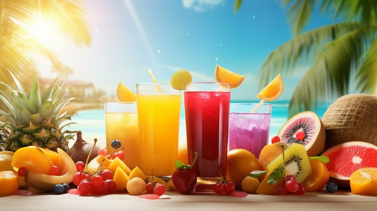 télécharger photo une de face vue frais fruit des cocktails avec frais fruit tranches la glace refroidissement sur bleu, boisson jus co gratuitement